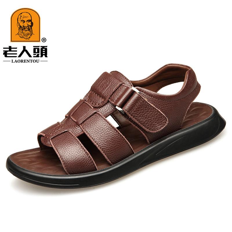 

Old man head leather sandals 2025 summer new men s leather beach shoes casual men s first layer cowhide sandals 44