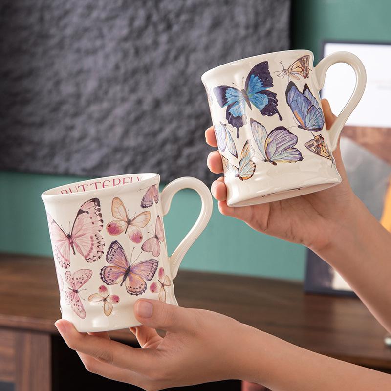 Butterfly Ceramic Cup, Household Tea Cup, Breakfast Cup, Coffee Cup, Milk Cup, Mug, Household Drinking Cup