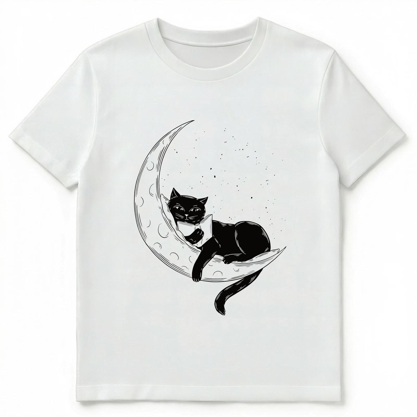 

Black Cat Reading A Book On The Moon Unisex T-Shirt M