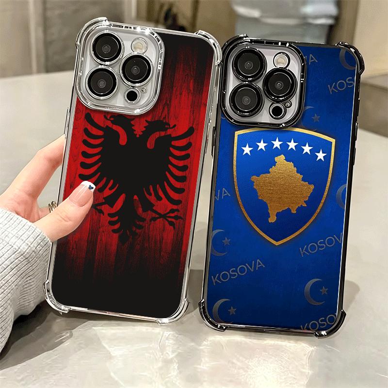 Kosovo Passport Flag Soft Phone Case For iPhone 15 16 17 Air 14 Pro Max 16E Plus 13 12 Mini Plating Anti-Fall Fundas