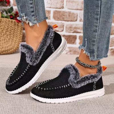 Middle Heel New Winter Women's Cotton Shoes Large Size Plush Thickened Burr Warm Flat Cotton Shoes