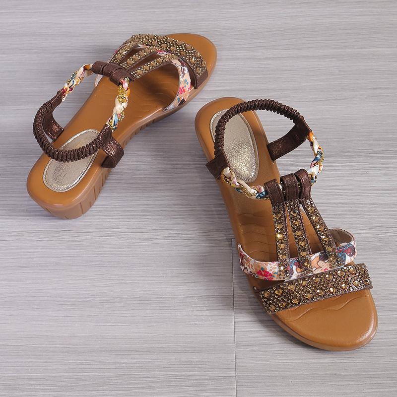 Sandalen mit Keilabsatz Damen Außenhandel Übergröße Sommer neu Keilabsatz Strandsandalen Europäischer und amerikanischer Ethno-Stil Fußbedeckung Damen Sand