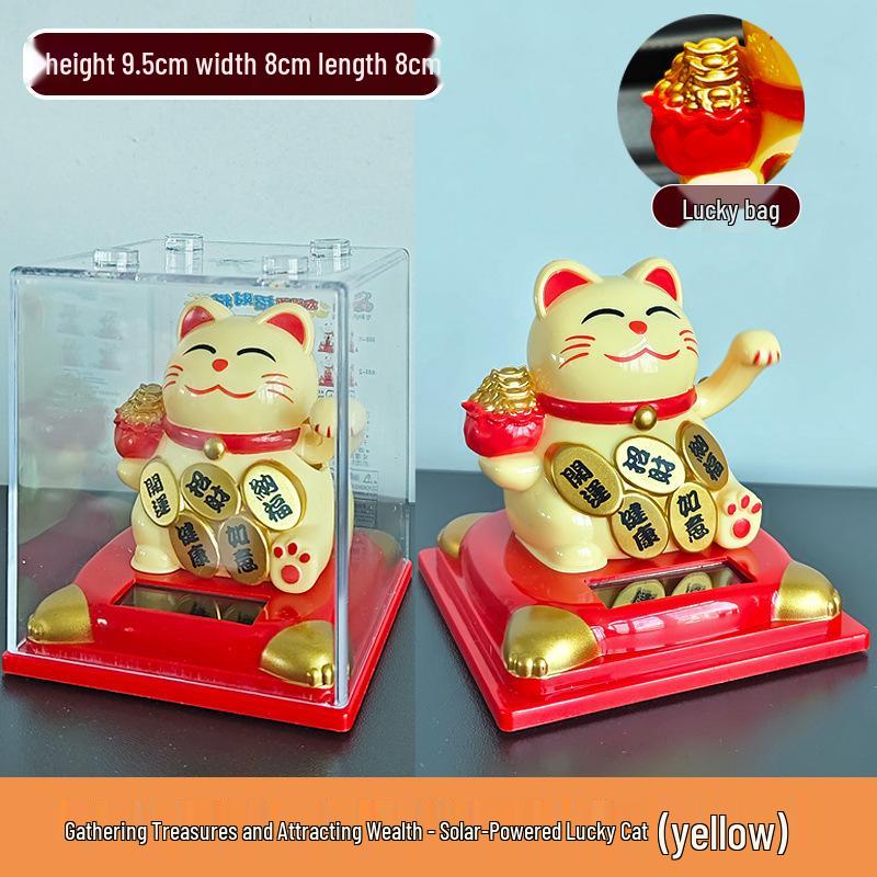 335 New Small Solar Waving Lucky Cat Ornament for Cake, Home, or Car Decoration