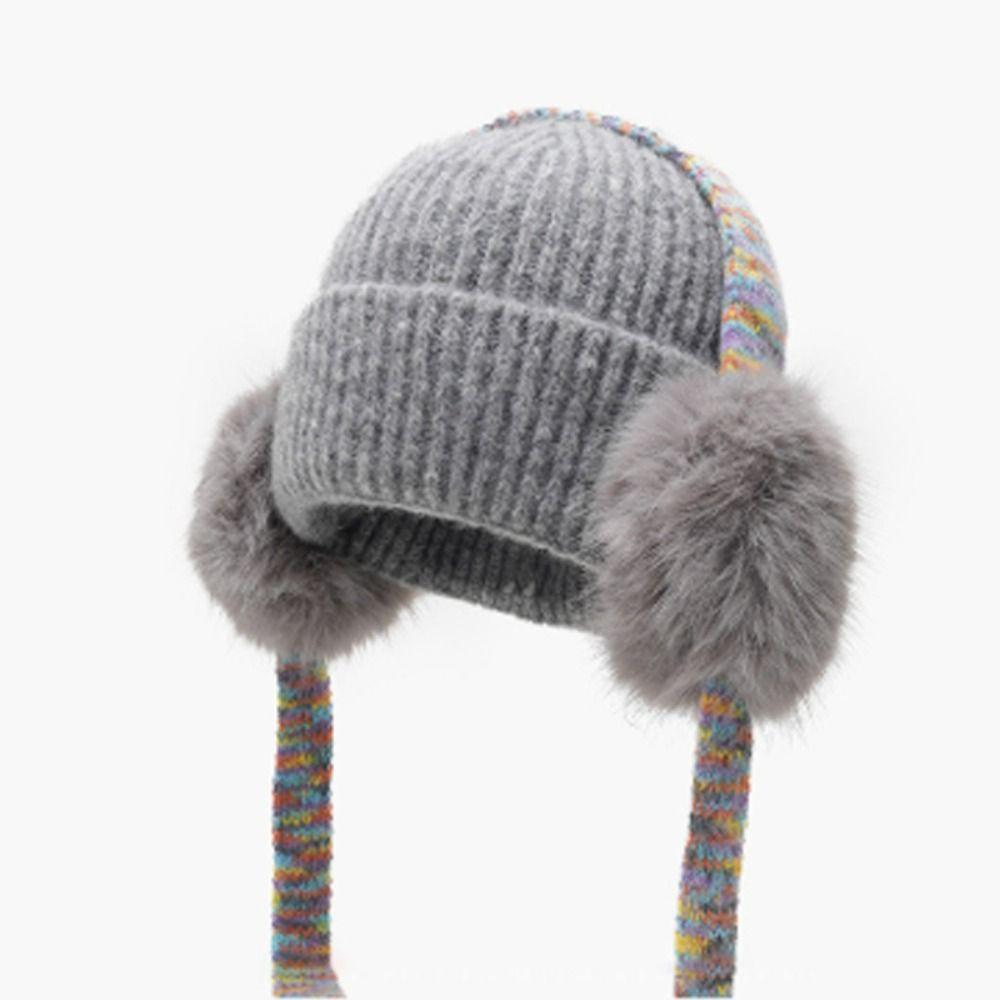 Knit Ear Flap Beanie Cuffed Cuffed Winter Hat Retro Ear Flap Hat For Women