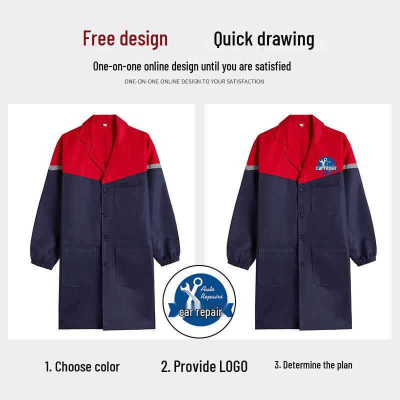 Custom Blue Color Block Workwear Coat: Durable, Wear-Resistant, Cotton Uniform for Movers and Warehouse Use