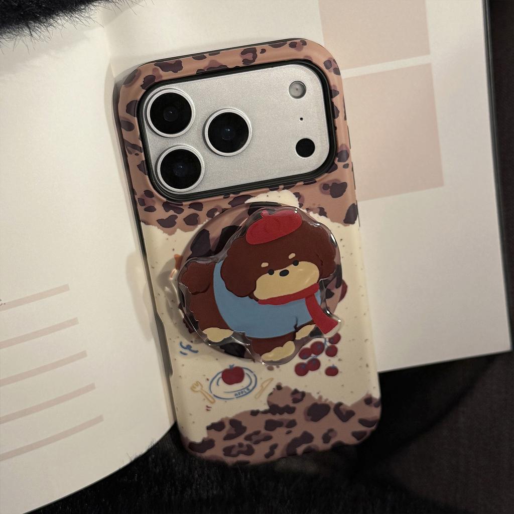 Leopard Puppy Magnetic Holder for Apple 17 Promax Phone Case for IPhone 16 Retro Cartoon 15 Hard 11