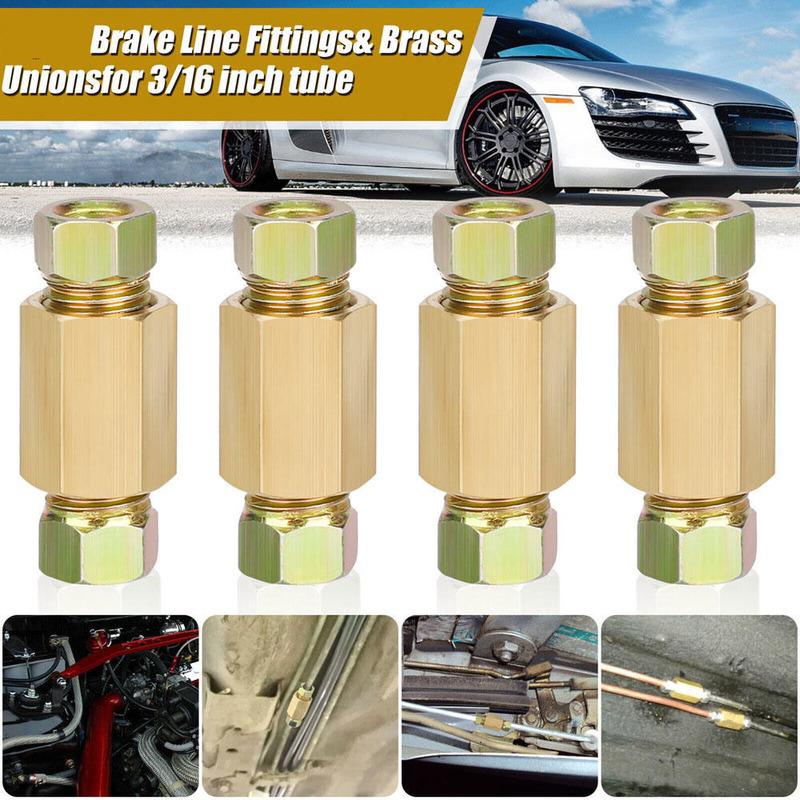 4 Sets 3/16" Brake Line Connector 3/8-24 Threaded Brake Line Fittings & Brass Unions Brake Line Tool Car Accessories