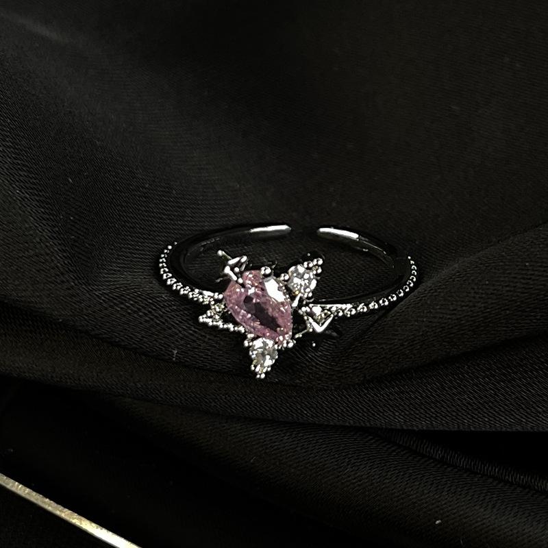 Pink Series Ring Zircon Super Flash Simple Small Fresh Premium Index Finger Ring Bow Opening Adjustable Ring