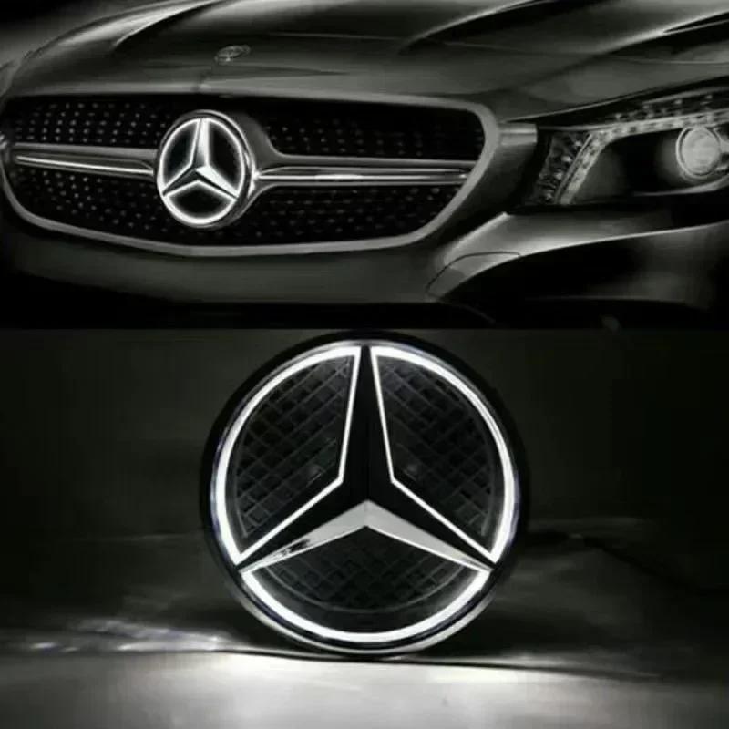 Autoaufkleber Neu 2025 Für Mercedes Benz Weiß Blau Rot Licht Auto Frontgrill Stern Emblem LED Beleuchtetes Logo für Mercedes Benz