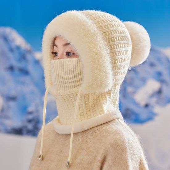 Knitted Hat Women Windproof Insulated Design Soft Fleece Lining 3-in-1 Winter Warm Hat Outdoor Adventures Skiing Hiking Headgear