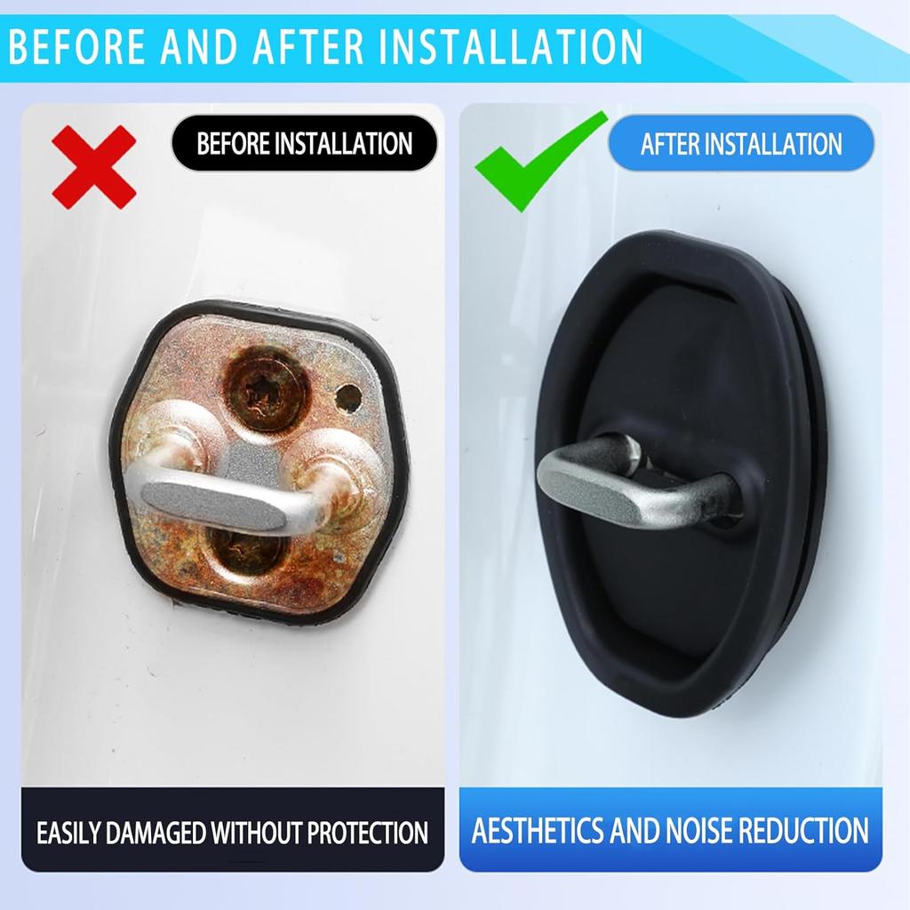 Car Silicone Door Latch Protective Cover Car Door Lock Latches Cover Protector Vehicle Ventilation Doors Locks Guard Stopper Set Universal Car