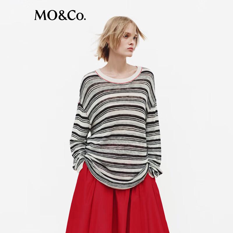 

MO&Co. Linen Striped Knit Cardigan XS
