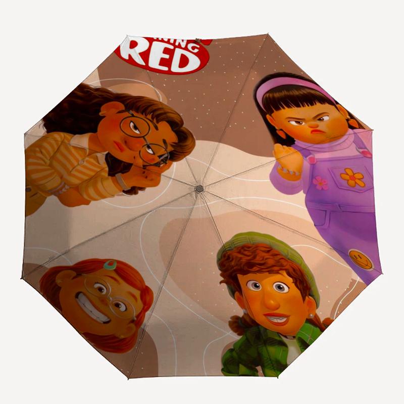 Turning Red Characters Automatic Open/CloseCartoon Umbrella-CuteUmbrella with Cute Design, Portable 3-Fold Compact Umbrella for Men & Women,