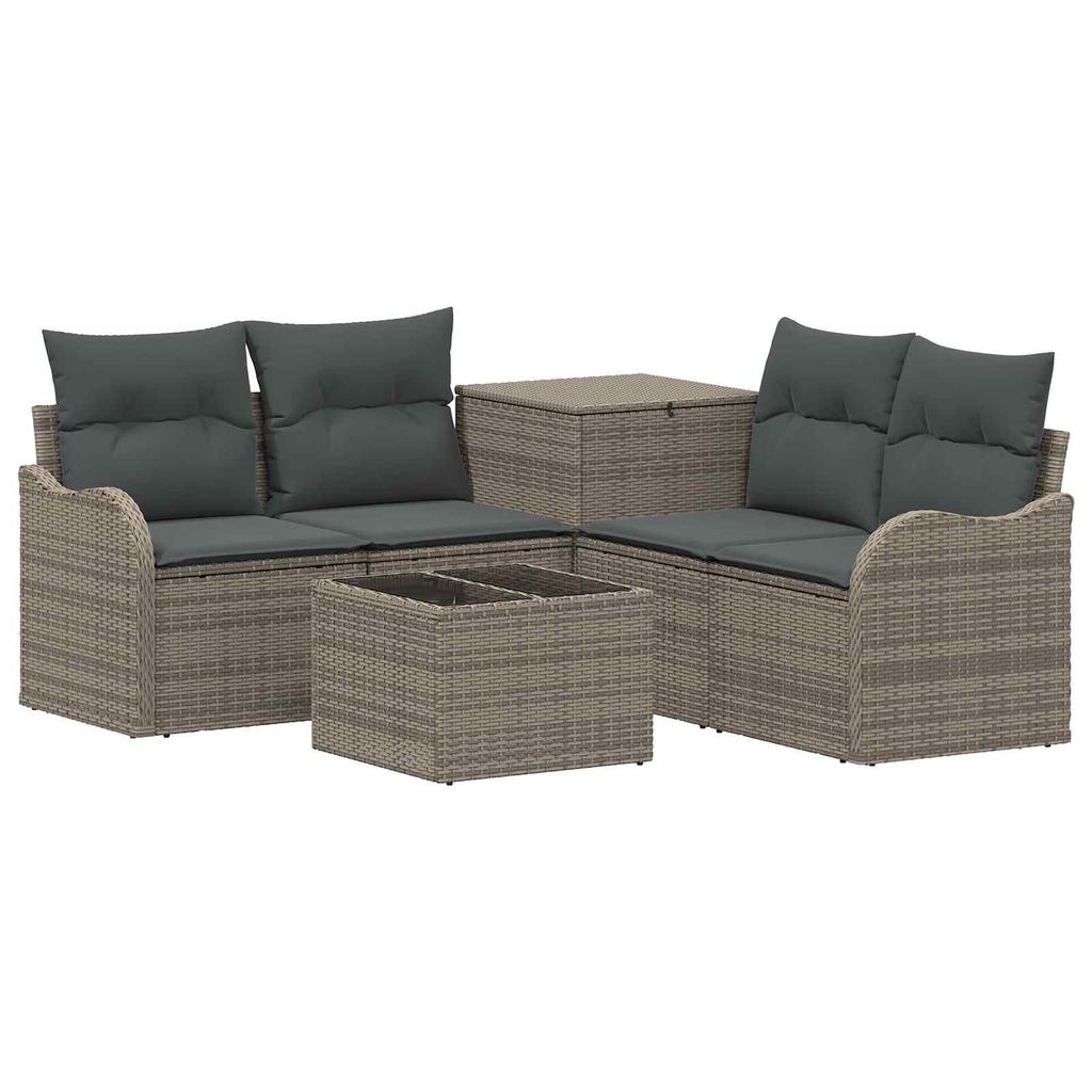 Sofa Set 6 Pieces Gray and Dark Gray Poly Rattan and Steel