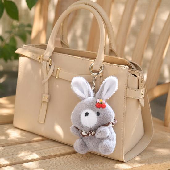 Cute Cherry Bunny Plush Keychain, Small Rabbit Stuffed Animal Pendant for Bag Backpack Purse, Kawaii Cartoon Key Ring Charm, Gift for Girls Women