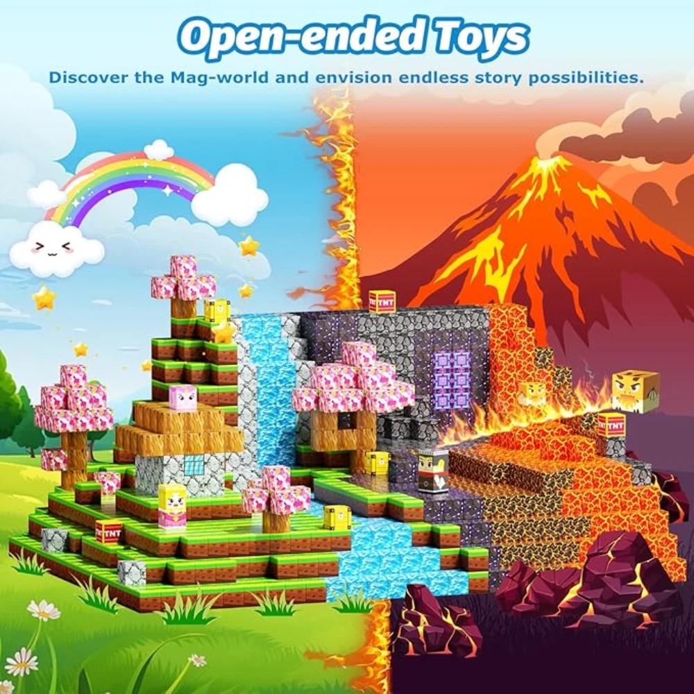 Magnetische Bausteine Mine World Magnetwürfel Wald Set für Junge Mädchen Kind Alter 3+ DIY Modell Kinder STEM Sensorisches Spielzeug Geschenk