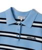 WACKY WILLY Women'S Striped Collared Short Sleeve Knit Sky Blue