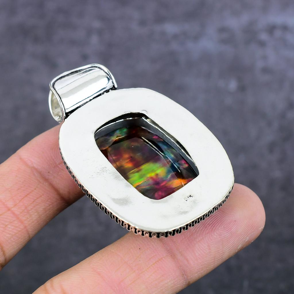 Ammolite Gemstone Handmade 925 Sterling Silver Jewelry Pendant 2.17" S4t48