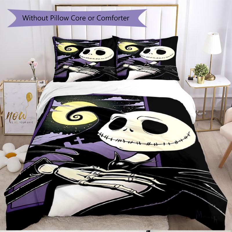 3pcs Duvet Cover Set (1*Duvet Cover + 2*Pillowcase, Without Core), The Nightmare Before Christmas Print Soft All‑Season Bedding Set, Home Bedroom Deco