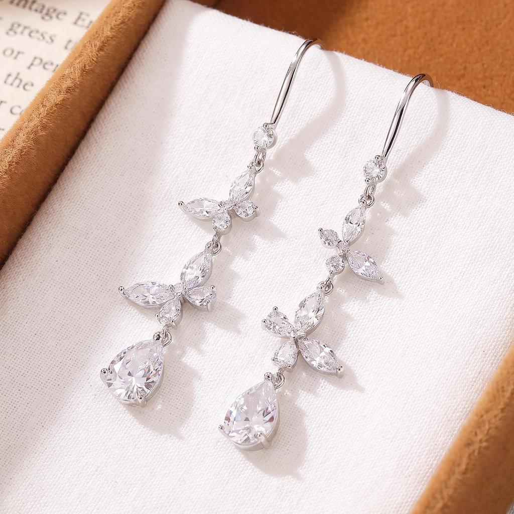 Copper-Plated Gold Zircon Butterfly Tassel Earrings - High-End Luxury Ear Ornaments