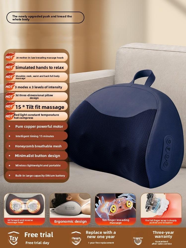 Nackenmassagebettkissen Elektrisch Shiatsu Nacken Schulter Entspannung 3D Tiefengewebskneten Taille Beine Ideal für Zuhause Büro