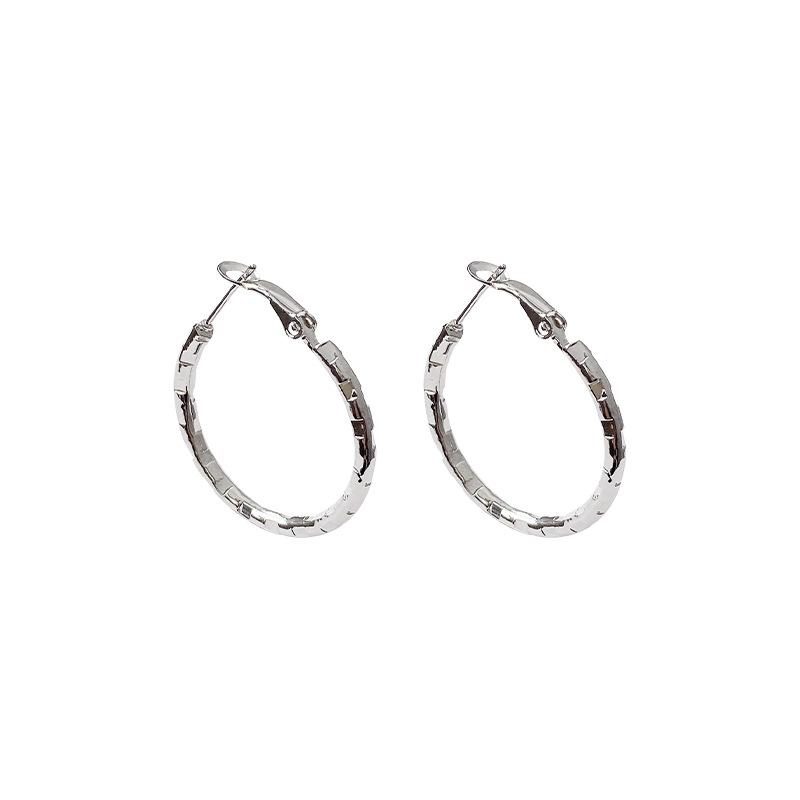 European and American Broken Silver Large Circle Earrings Women's Light Luxury Design Earrings Exaggerated Personality Round Face Ear Jewelry