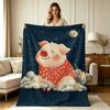 All Season Flannel Fleece Blanket with Cute Pig Starry Night Sky Moon Cloud Print Soft Warm Cozy Throw Blanket for Couch Sofa Chair Bed Office Home Li
