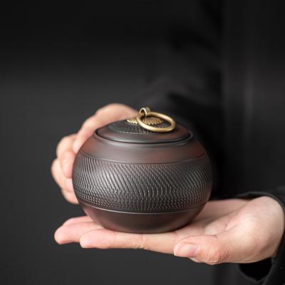 Contenitore per tè in ceramica viola intagliato a mano, barattolo vintage in ceramica per la conservazione del tè, barattolo sigillante a prova di umidità