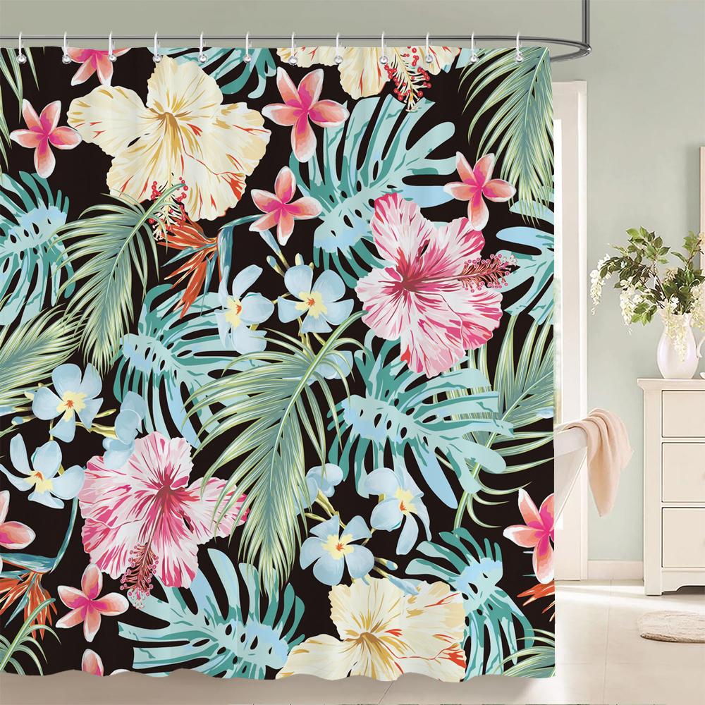 Beautiful Watercolor Flowers and Leaves Printed Shower Curtain Polyester Waterproof Bathroom Curtain Home Decoration With Hooks