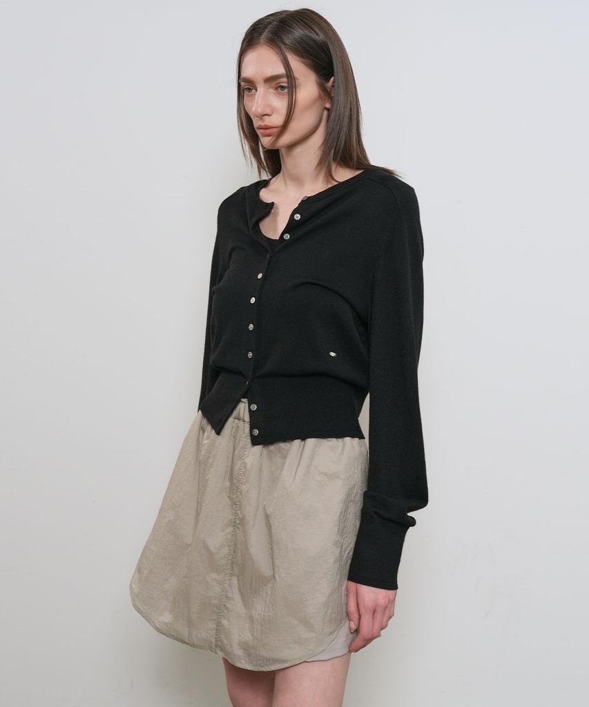 General Idea Sheer Shirred Layered Elastic Skirt [Ash Khaki] / Gf1Lsk508