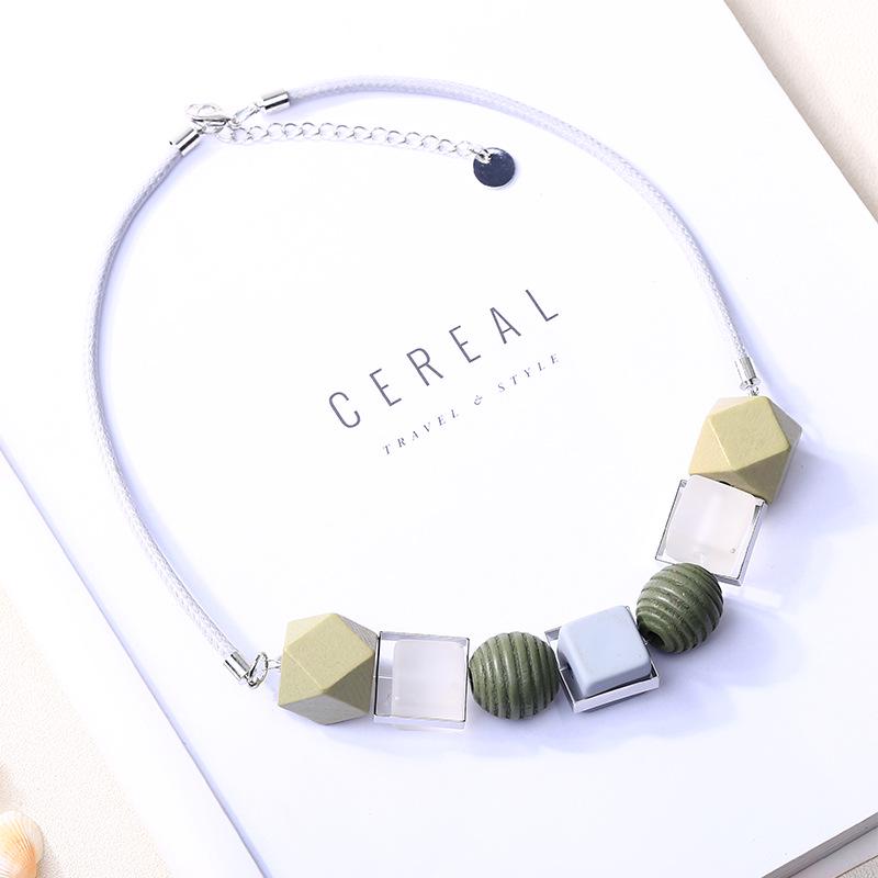 

Цветное деревянное ожерелье с подвеской, модное геометрическое ожерелье, женский аксессуар серый