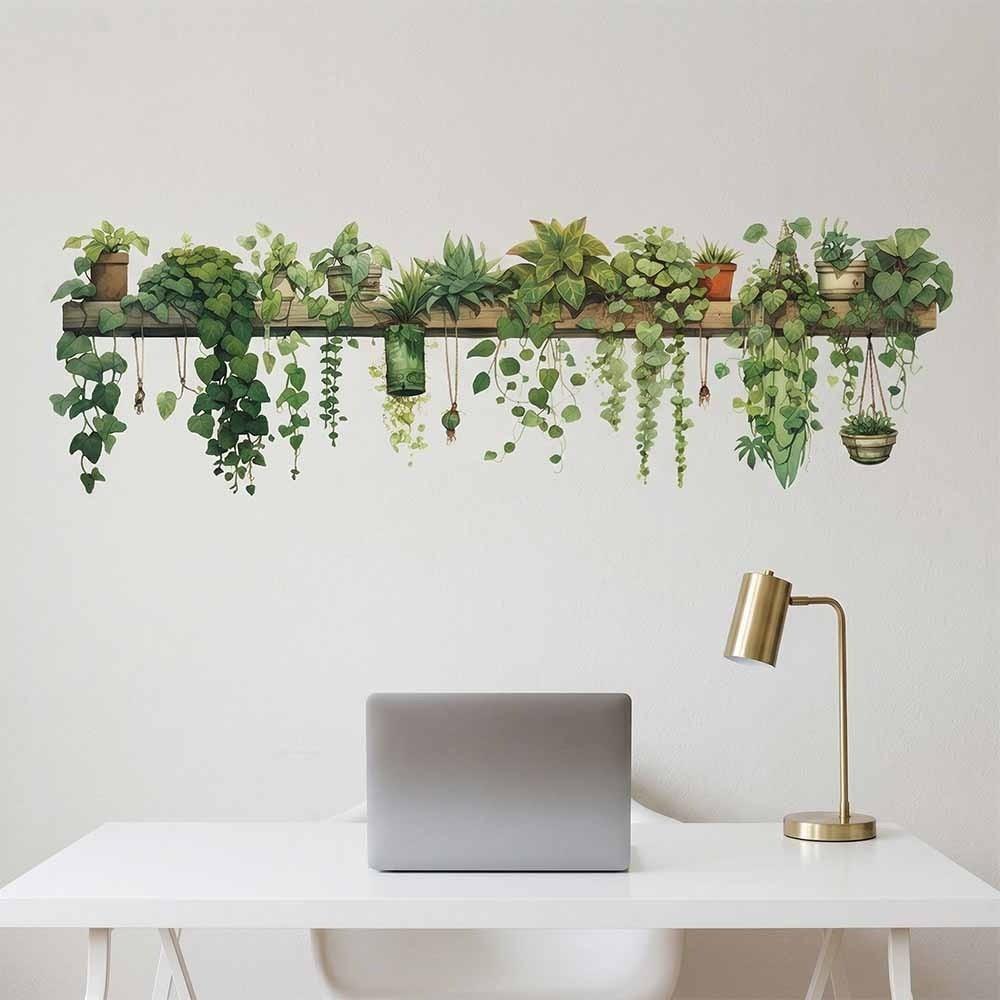 PVC Plant Branch Wall Decoration Hanging Basket Wall Decals Fresh Wallpaper  Background Wall