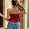 Women’s Ruffle Trim Strapless Slim Fit Sleeveless Bandeau Top with Handkerchief Hem and Paisley Print for Casual Wear
