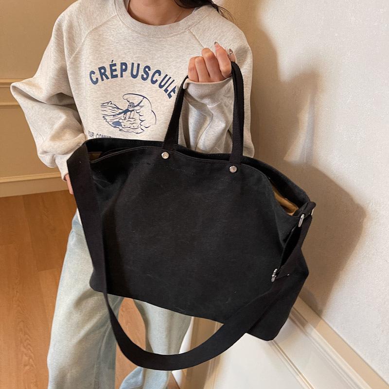 Canvas Bag Women's 2025 New Simple Casual Large-capacity Shoulder Messenger Bag Versatile Commuter Bag Class Bag Tide