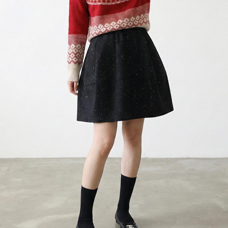 Glimmering French Wool A-line High-Waisted Rhinestone Skirt One Size чёрный
