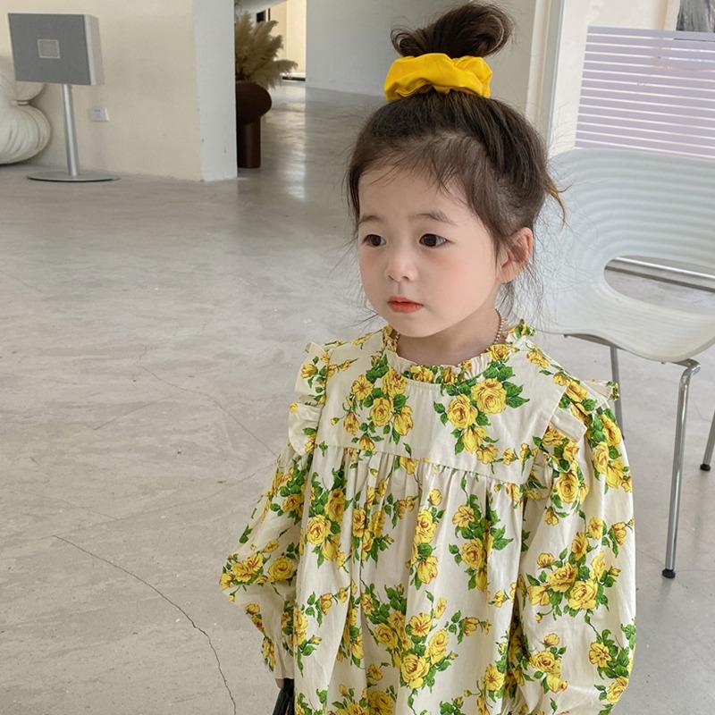 Girls Floral Printing Full Sleeves Dress Spring And Autumn 3-8 T