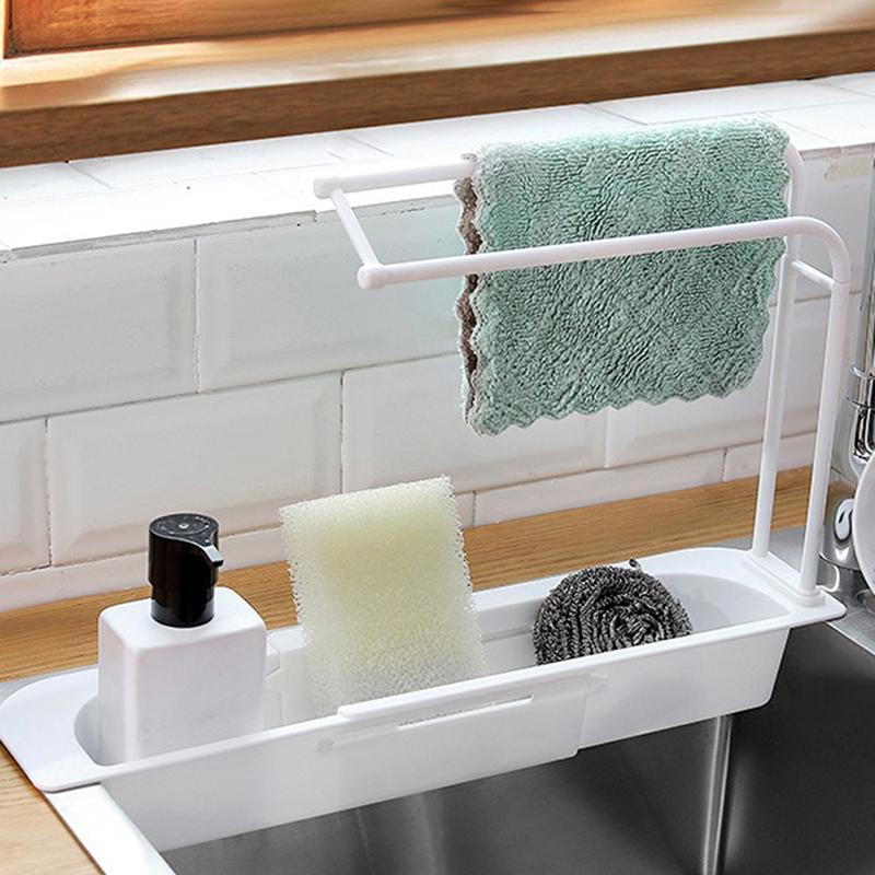 Kitchen Sinks Soap Sponge Organizer Holder Telescopic Sink Shelf Drain Rack Storage Basket Kitchen Gadgets Accessories