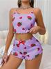 Women's Heart Print Ribbed Camisole & Shorts Loungewear Set