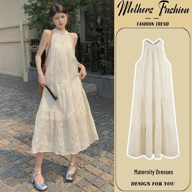 Maternity Off-Shoulder Lace Midi Dress - Summer Casual Wear Medium