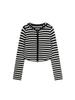 Women's Black & White Striped Hooded Knit Cardigan - Slim Fit, High Waist, Fine Wool, Long Sleeve, Spring/Autumn.