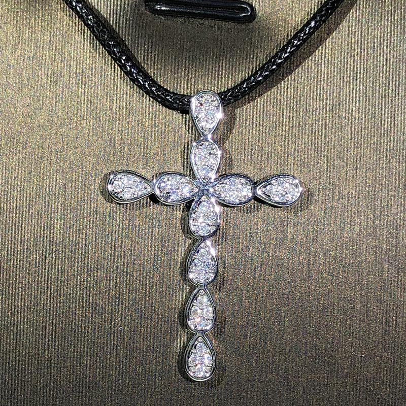 925 sterling copper fashion jewelry cross pendant sweater necklace ladies white zircon cross pendant jewelry gift religion