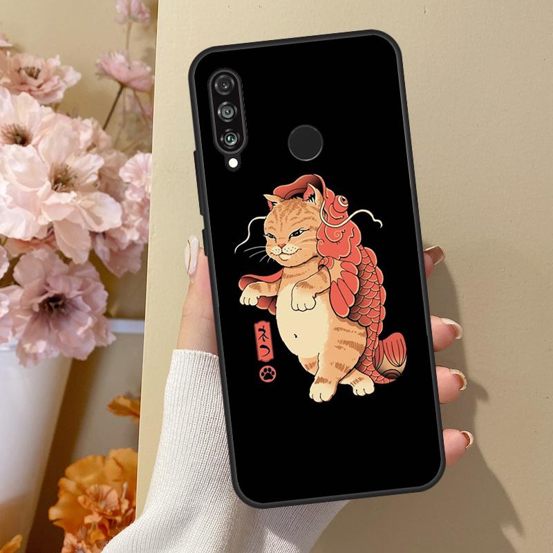 Ukiyo-e Samurai Cat Neko Ramen For Huawei Nova 11 Pro 9 10 SE Y70 Y60 Y90 Y61 Y91 Y73 Y72 12s 12i 11i 8i P30 P40 Lite Case