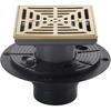 4-1/4 Inch Brushed Gold Shower Drain Square, Base with Adjustable Drain Flange Kit PVC, Removable Grille Strainer Drain Cover with Screws, SUS304