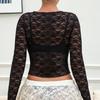European Style Lace Base Layer Slim Fit Long Sleeve Crochet Hollow Out Women's Top
