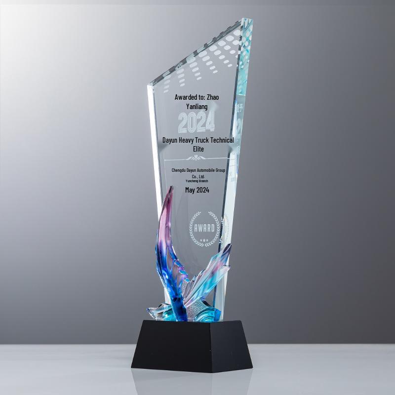 Elegant Glazed Crystal Trophy for Outstanding Employee Award Ceremony