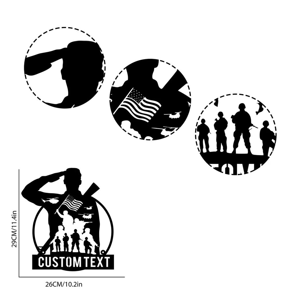 Custom Soldier Silhouette Metal Wall Art Sign, Personalized Military Gift for Army Police, USA Retro Tin Sign
