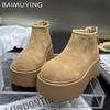 Platform Women Snow Ankle Boots Suede Designer High Heels Winter Shoes 2025 Trend Short Plush Warm Fashion New Botas De Mujer