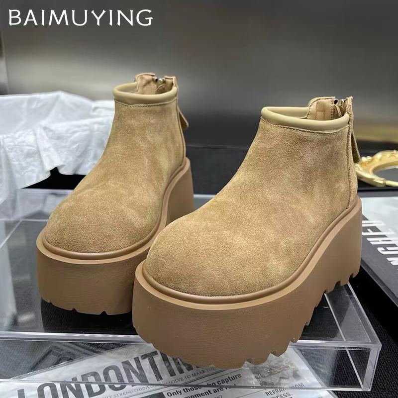Platform Women Snow Ankle Boots Suede Designer High Heels Winter Shoes 2025 Trend Short Plush Warm Fashion New Botas De Mujer