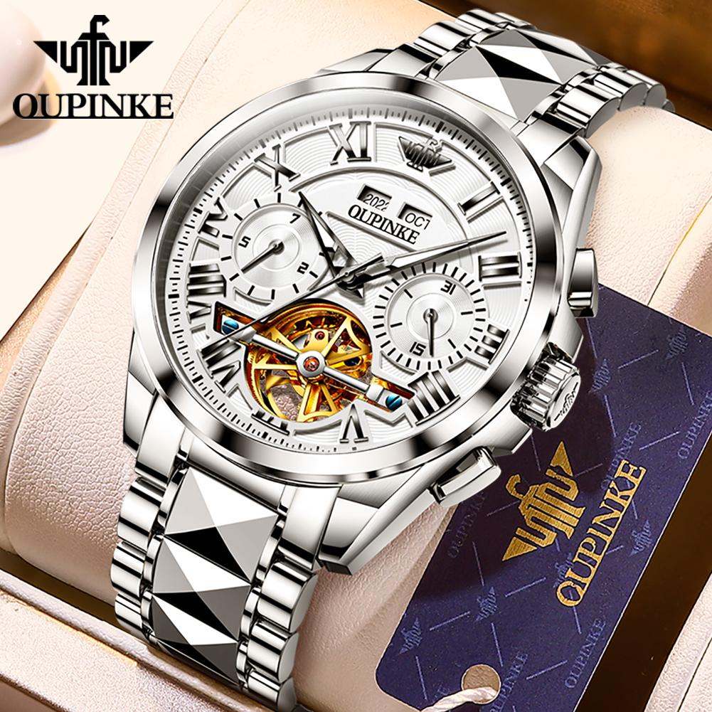

OUPINKE 3236 Fashion Black Rose Mens Watches Luminous Sapphire Mirror Skeleton Automatic Mechanical Watch Butterfly Buckle Watch срібний