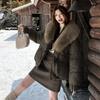 Chic Winter Women Jacket Korean Style Faux Fur Collar Slim Fit Warm Padded Coat Fashionable Outwear